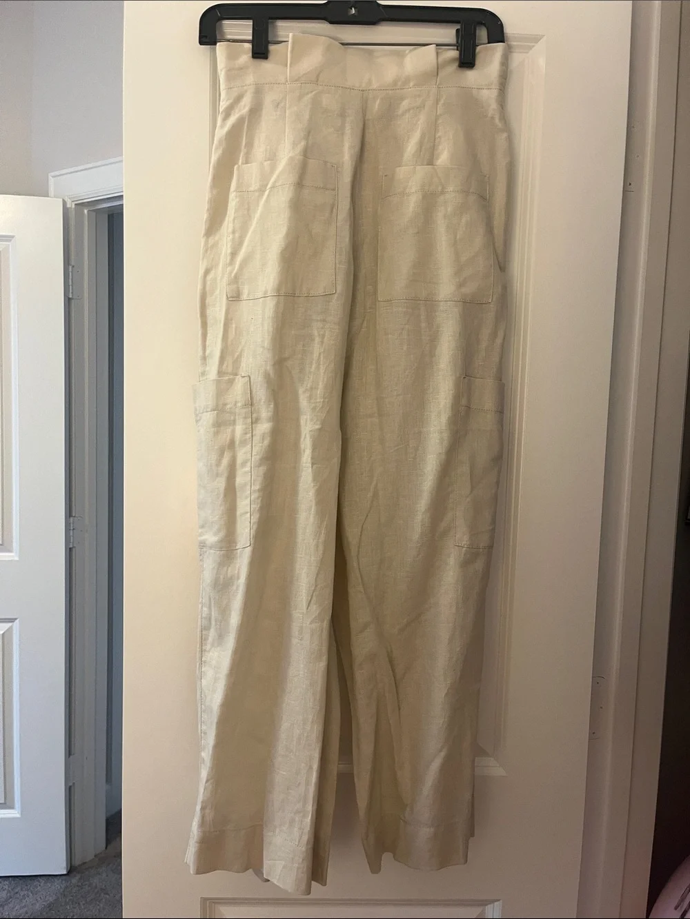 Zara High-Waist Wide Leg Asymmetrical Waist Linen Blend Pants in Khaki
